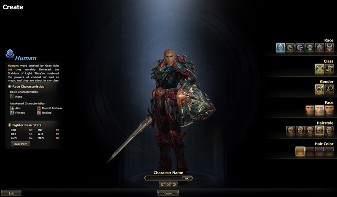 Character creation screen